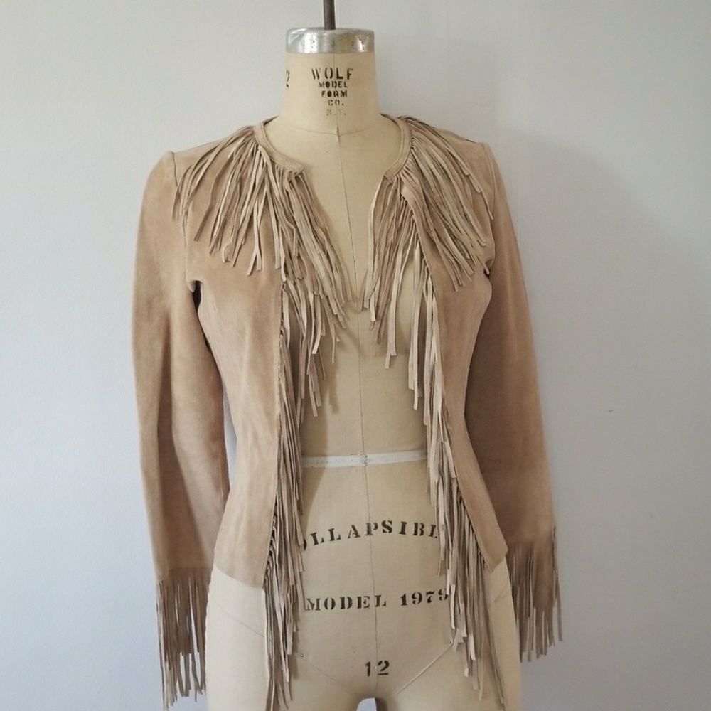 Bebe Genuine Leather Boho Fringe Jacket